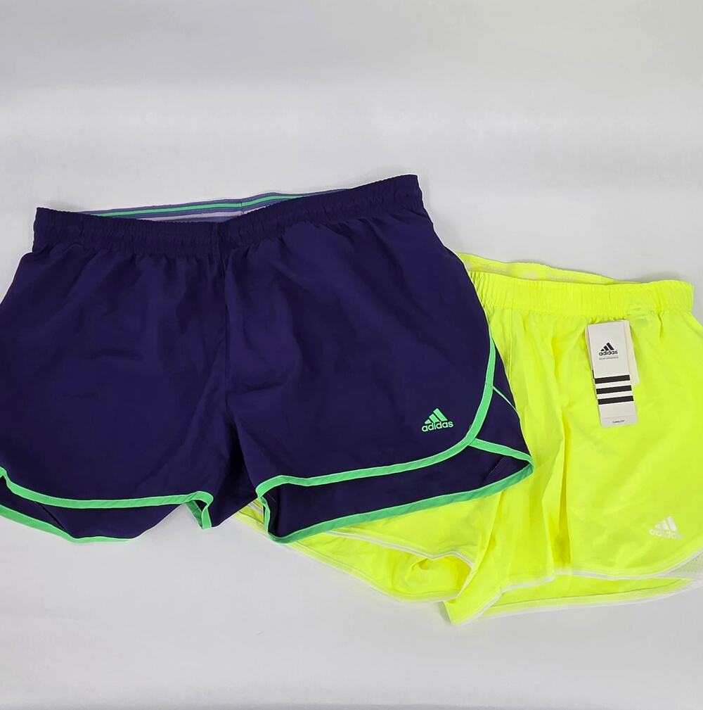 LOT of 2 ADIDAS Varsity Running Shorts Neon Yellow Purple Size XL